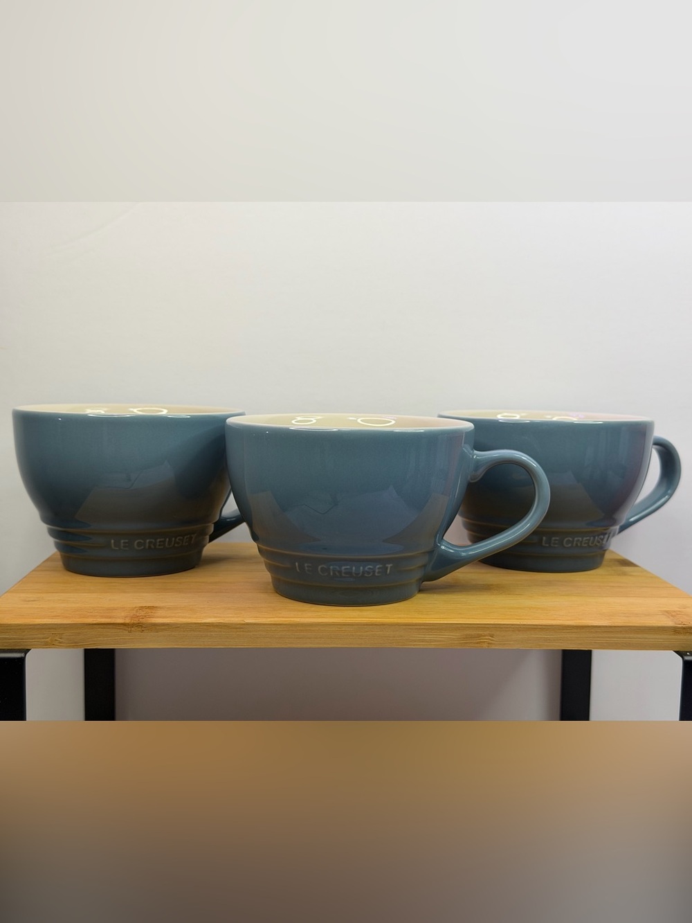 3 LE CREUSET 400 ML STONEWARE GIANT CAPP CUPS IN CHAMBRAY SECONDS